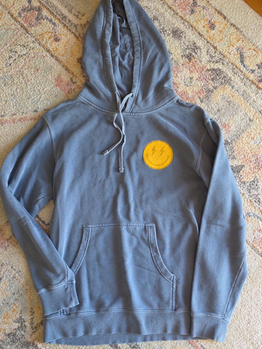 Old Row, Blue Hoodie Yellow Smiley Patch, Size Medium